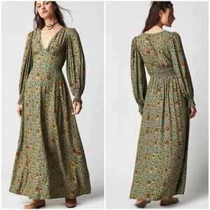 Spell x Free People Lady Untamed Gown XXL Long Sleeve V-Neck Maxi Dress Floral
